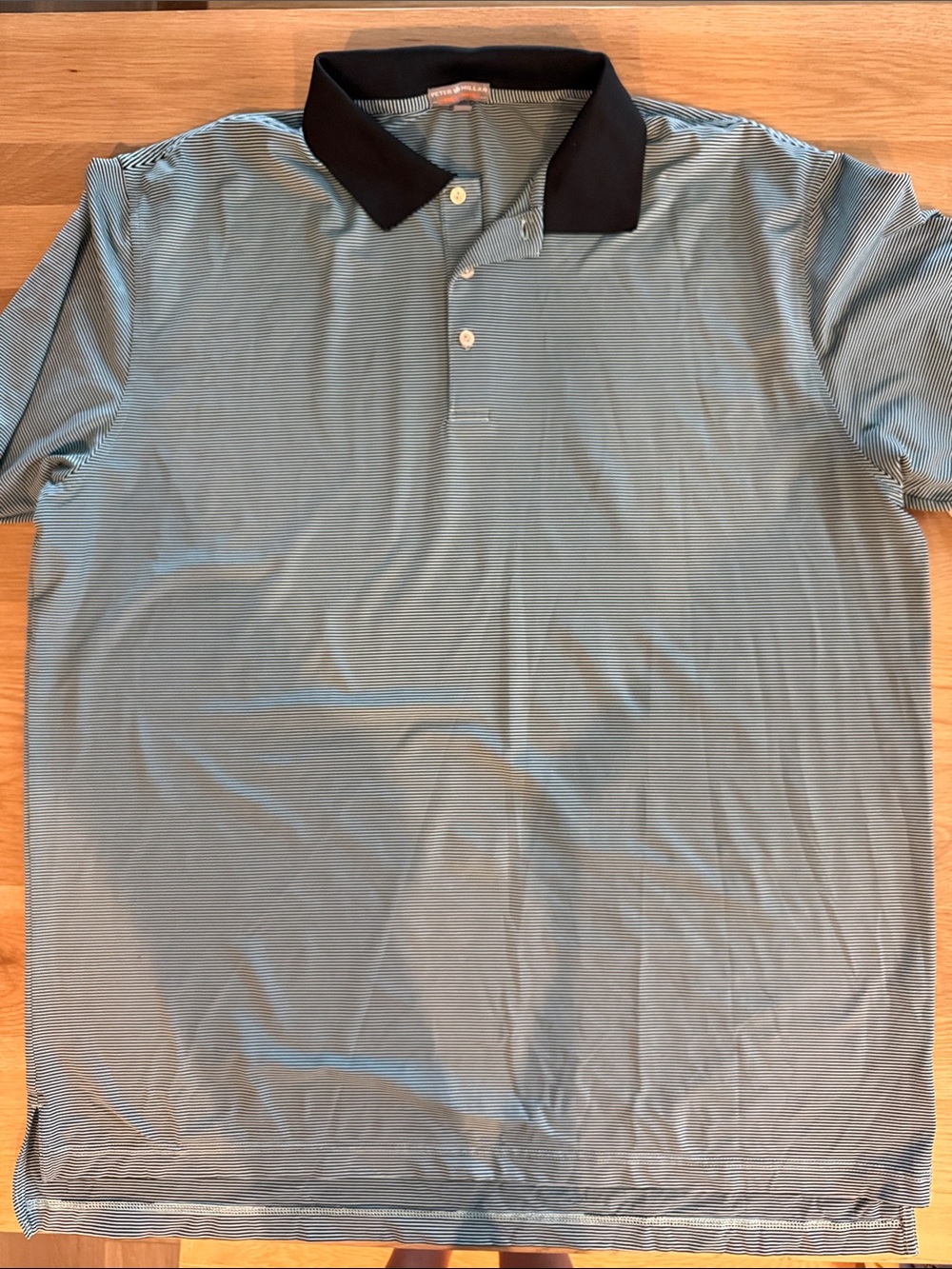 Peter Millar Light Blue Micro-Stripe Polo with Navy Collar